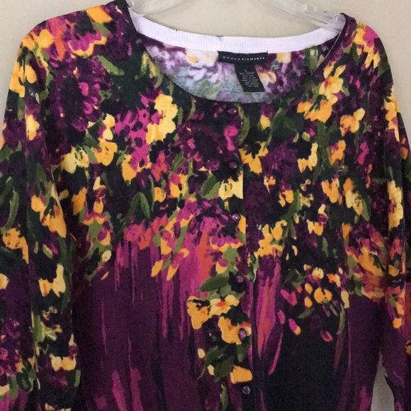 Grace Elements silk floral cardigan Sz L - Picture 6 of 8
